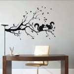 Wall Stickers Squirrel On Long Tree Branch Wall Sticker Animals Cats 3D Art Decal Kids Room Home Decor Stylish New Adesivo De Parede 58Cm X 39Cm