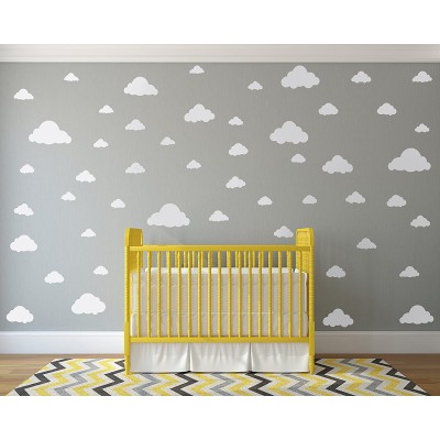 White Clouds Sky Wall Decals Easy Peel + Stick 50 Clouds Pack Kids Playroom Nursery Sky for Baby Boy or Girl Vinyl Sticker Art Large Decoration Graphic Decor Mural