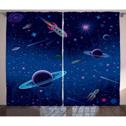 Ambesonne Outer Space Curtains Rocket in The Orbit Among The Galaxy by Stars Milkyway Nebula Cosmos Nursery Themed Art Print Living Room Bedroom Window Drapes 2 Panel Set 108" X 63" Indigo Black