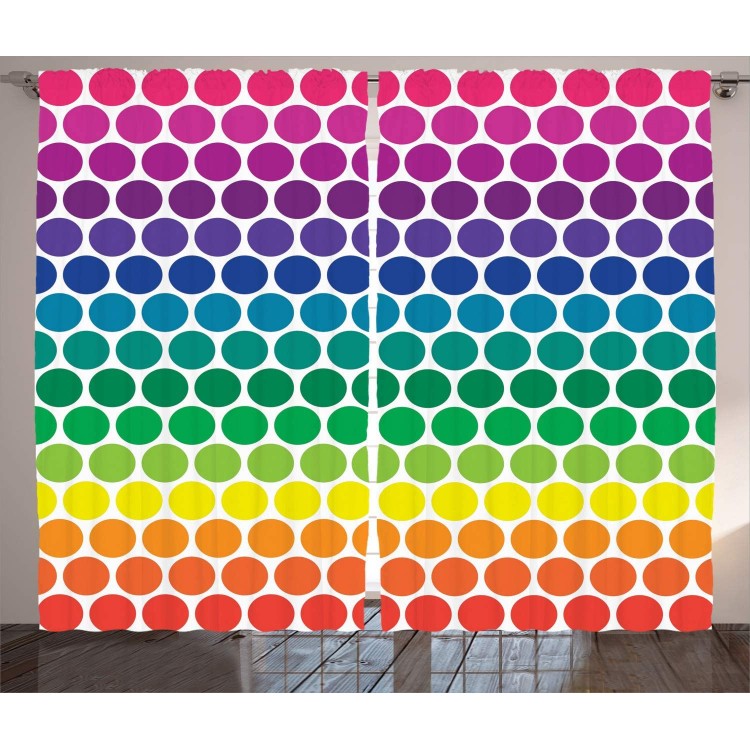 Ambesonne Polka Dots Curtains Illustration of Rainbow Colored Dots Big Circles Spots Theme Print Living Room Bedroom Window Drapes 2 Panel Set 108 X 84 Multicolor