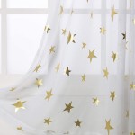 Anjee White Sheer Curtains with Golden Star Foil Printed Pattern 2 Panels Set 63 inch Length Rod Pocket Voile Semi Sheer Drapes for Kids Bedroom Living Room