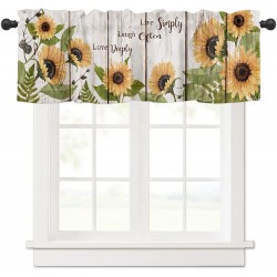 Curtain Valances for Kitchen Windows Country Yellow Sunflower Leaf Privacy Rod Pocket Drape Rustic Floral Vintage Wood Grain Window Valance Toppers for Living Room Bathroom Cafe Home Decor