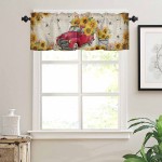 Curtain Valances for Kitchen Windows Rustic Yellow Sunflower Red Truck Privacy Rod Pocket Drape Idyllic Floral Bee Vintage Letter Window Valance Toppers for Living Room Bathroom Cafe Home Decor