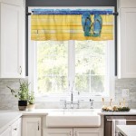 Curtain Valances for Kitchen Windows Summer Beach Blue Slipper Privacy Rod Pocket Drape Flip-Flop Yellow Vintage Wood Grain Window Valance Toppers for Living Room Bathroom Cafe Home Decor