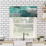 Curtain Valances for Kitchen Windows Teal Turquoise Gradient Geometry Privacy Rod Pocket Drape Abstract Art Oil Painting Window Valance Toppers for Living Room Bathroom Cafe Home Decor