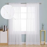 Deconovo Sheer Curtain White 84 Rod Pocket Wave Line with Dots Linen Look Window Curtain for Dining Room 52W x 84L Gold 2 Panels