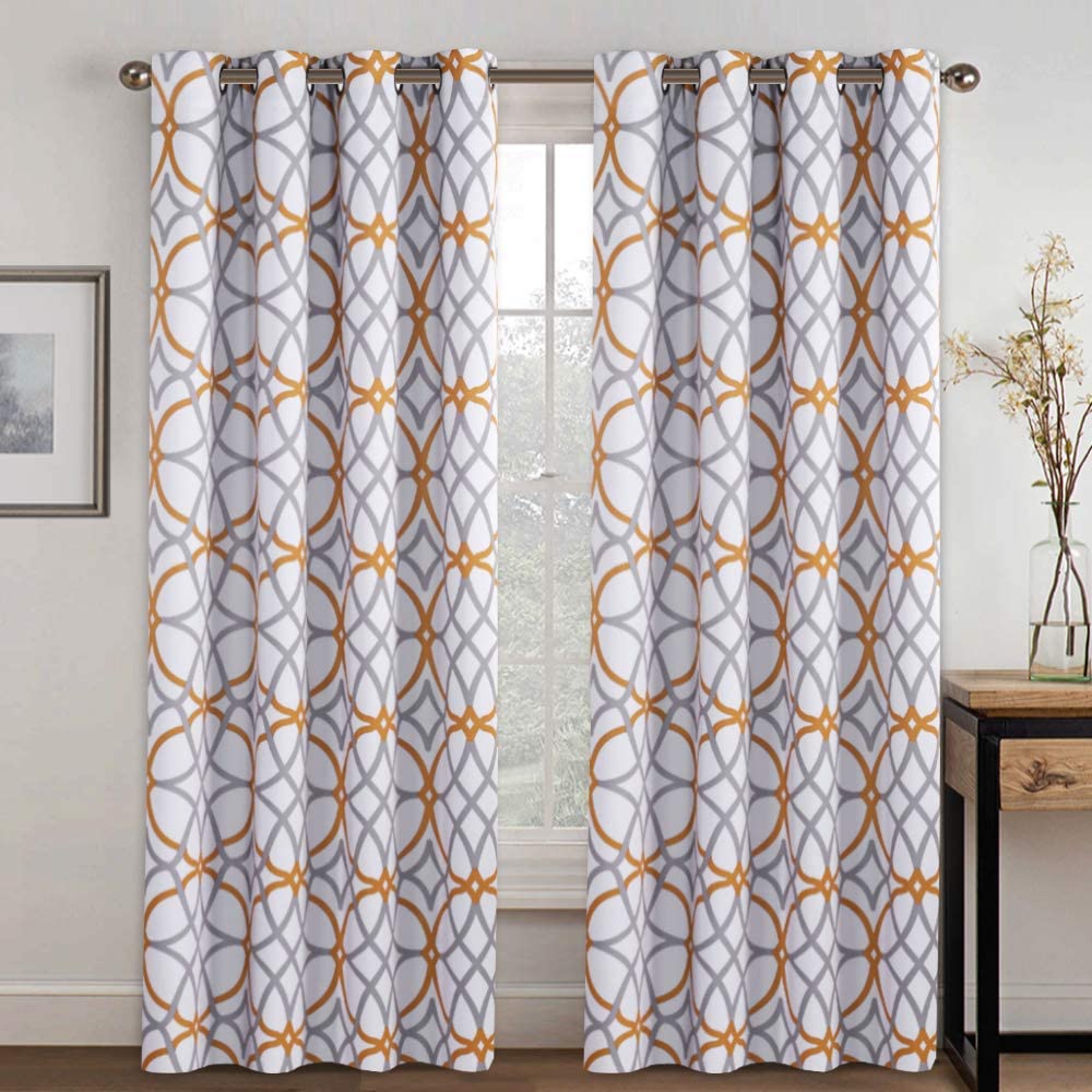 H.VERSAILTEX Blackout Curtains Printed Design 84 Inch Length 2 Panels Set Thermal Insulated Curtains for Bedroom Living Room Geometric Modern Grommet Window Drapes Mustard and Grey