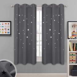 NICETOWN Blackout Star Curtains for Kids Hollow Out Star Shaped Room Darkening Window Drapes for Space Themed Nursery Boys Room Decor 2 Panels 42 inches Wide x 63 inches Long Grey