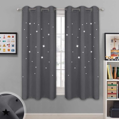 NICETOWN Blackout Star Curtains for Kids Hollow Out Star Shaped Room Darkening Window Drapes for Space Themed Nursery Boys Room Decor 2 Panels 42 inches Wide x 63 inches Long Grey