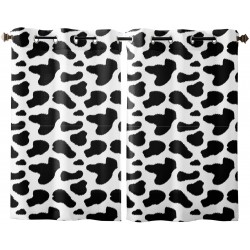 Possta Decor Animal Window Curtain 2 Panels,Cow Skin Printed Pattern Privacy​Drapes with Grommet Top,Black and White Treatment for Kitchen Cafe Bedroom Living Room Windows