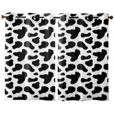 Possta Decor Animal Window Curtain 2 Panels,Cow Skin Printed Pattern Privacy​Drapes with Grommet Top,Black and White Treatment for Kitchen Cafe Bedroom Living Room Windows
