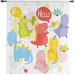 Semi Sheer Curtains & Drapes for Living Room Kitchen Bedroom Window Curtains 84 Inches Long Cartoon Animal Dinosaur Happy Children's Day Pocket Chiffon Voile Sheer Drapes