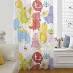 Semi Sheer Curtains & Drapes for Living Room Kitchen Bedroom Window Curtains 84 Inches Long Cartoon Animal Dinosaur Happy Children's Day Pocket Chiffon Voile Sheer Drapes