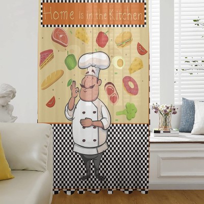 Semi Sheer Curtains & Drapes for Living Room,Kitchen Bedroom Window Curtains 96 Inches Long,Modern Kitchen Rules Food Cartoon Character Retro Farmhouse Buffalo Plaid Pocket Chiffon Voile Sheer Drapes