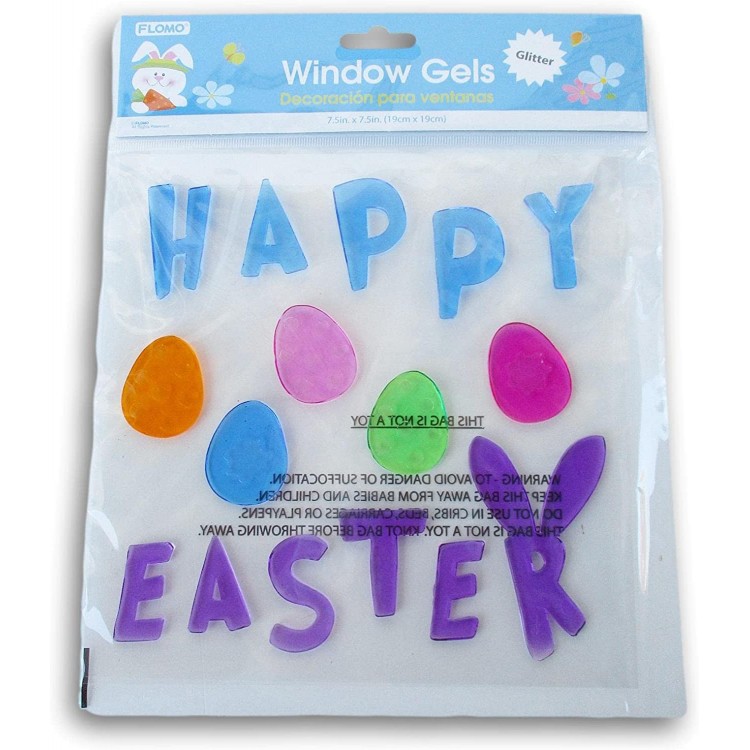 Spring Themed ''Happy Easter'' with Egg Accent Gel Window Clings 16 Piece