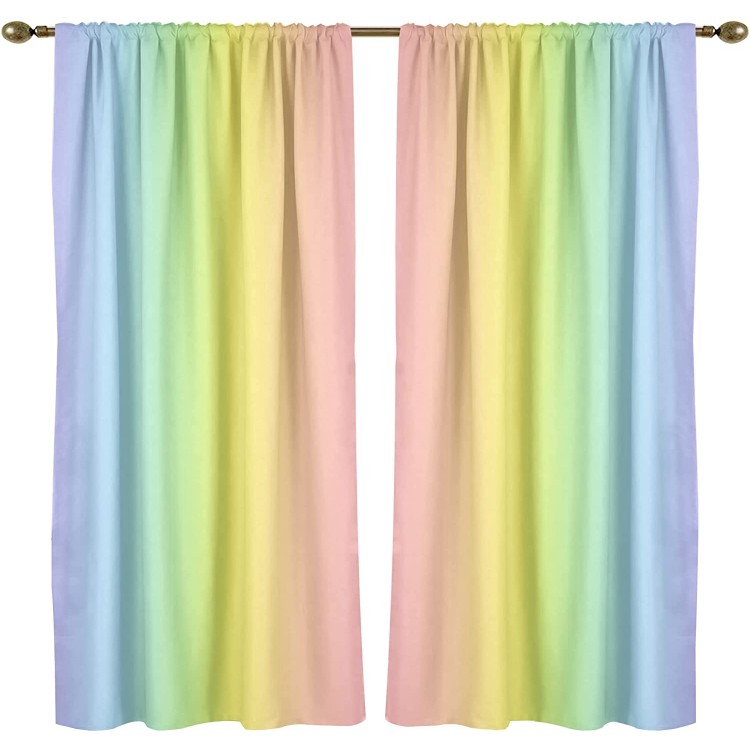 Zokyer Watercolor Rainbow Window Curtain for Girl Kids Bedroom Ombre Stripe Colorful Gradient Color 42 W x 63 L Window Curtain Set for Living Room Bedroom Bathroom Set of 2 Panels Grommet Drapes