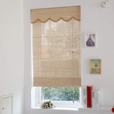 BCGT Natural Bamboo Roll Up Window Blind Roman Shade Sun Shade Light Filtering Roller Shades with Wave Mantle Easy Mount for Living Room Alcony Partition Study Decoration
