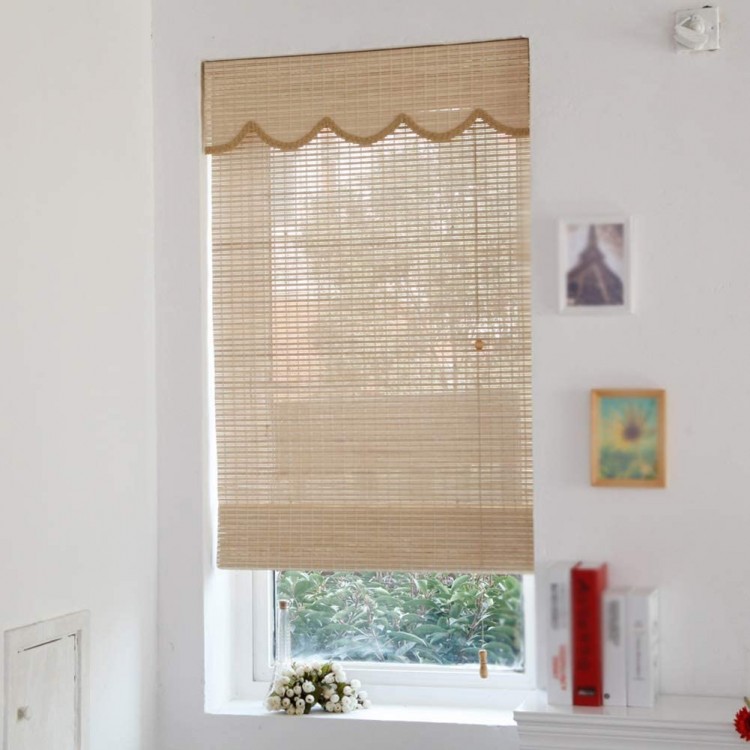 BCGT Natural Bamboo Roll Up Window Blind Roman Shade Sun Shade Light Filtering Roller Shades with Wave Mantle Easy Mount for Living Room Alcony Partition Study Decoration