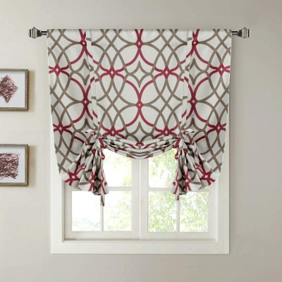 H.VERSAILTEX Tie Up Curtains 63 Inch Length Blackout Curtain Thermal Insulated Adjustable Tie Up Shade Balloon Window Shade Rod Pocket Curtain 42" x 63" Taupe and Red Geo Pattern