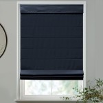 MOOD Custom Fabric Roman Shades for Windows | Cordless + Designer Styles with Thermal Backing | 45.5 inches Wide Blinds for Bedroom Living Room Doors and Homes | Jean Navy Privacy | 45.5 W x 48 H