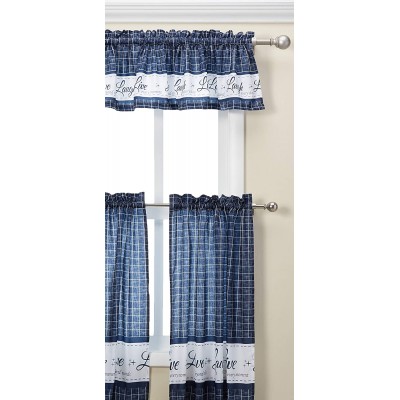 Achim Home Furnishings Achim Home Imports Live Love Laugh Window Curtain Tier Pair and Valance Set Pair & Valance 58" x 36" Navy