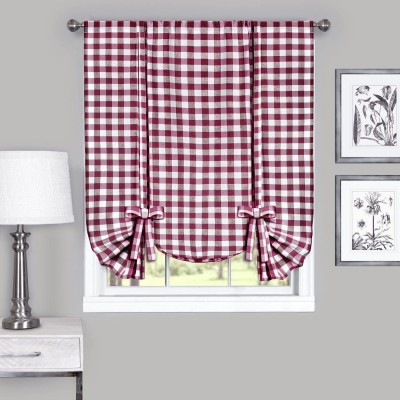 Achim Home Furnishings Tie Up Shade Buffalo Check Window Curtain 42 in x 63 in Burgundy & Ivory