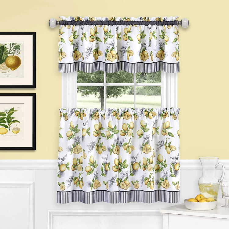 Achim Home Furnishings Yellow Lemon Drop Tier and Valance Window Curtain Set 58 x 24 LDTV24YL12