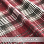always4u Red Plaid Curtains Grommet Highland Woolen Look Tartan Curtains for Bedroom Living Room Check Curtians Grey and Red 54*63 Inches