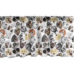 Ambesonne Dog Lover Window Valance Illustrations of Types of Animal Pet Faces Patterns Creative Tongue Out Big Ears Curtain Valance for Kitchen Bedroom Decor with Rod Pocket 54" X 18" Grey Yellow