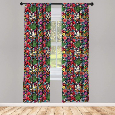 Ambesonne Floral 2 Panel Curtain Set Colorful Spring Wildflowers Demonstration with Asters Chamomiles and Fern Leaves Lightweight Window Treatment Living Room Bedroom Decor 56" x 63" Green Magenta