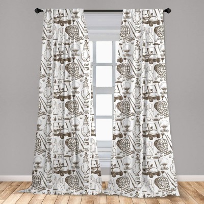 Ambesonne Golf 2 Panel Curtain Set Old Fashioned Basket with Balls Shoes Golf Cart Gloves Bag Sports Equipment Design Lightweight Window Treatment Living Room Bedroom Decor 56" x 95" Cocoa White