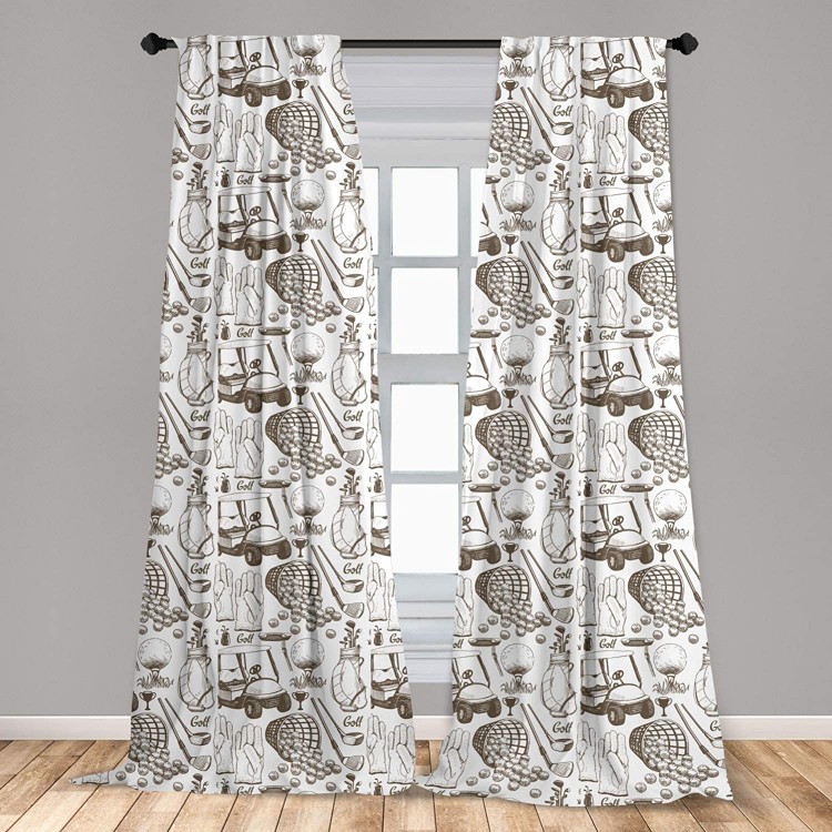Ambesonne Golf 2 Panel Curtain Set Old Fashioned Basket with Balls Shoes Golf Cart Gloves Bag Sports Equipment Design Lightweight Window Treatment Living Room Bedroom Decor 56 x 95 Cocoa White