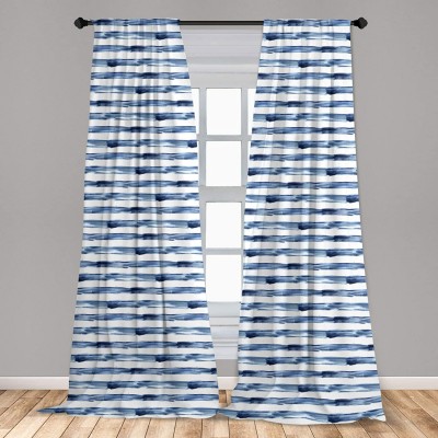 Ambesonne Harbour Stripe Curtains Watercolor Style Paintbrush Stripes Sea Marine Life Lines Image Window Treatments 2 Panel Set for Living Room Bedroom Decor 56" x 84" Night Blue