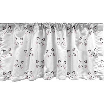 Ambesonne Kitten Window Valance Sketching of a Blushing Cat Face Features Cartoon Style Hand Drawn Cat Whiskers Curtain Valance for Kitchen Bedroom Decor with Rod Pocket 54" X 18" Pink Grey