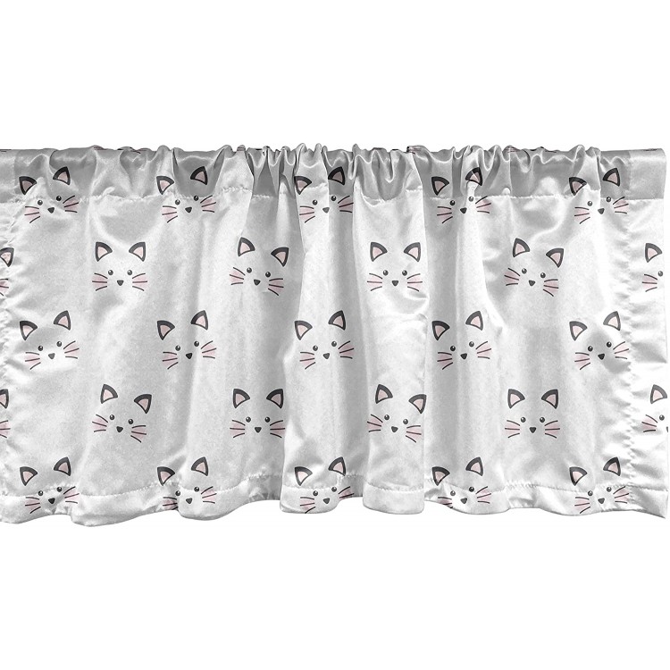 Ambesonne Kitten Window Valance Sketching of a Blushing Cat Face Features Cartoon Style Hand Drawn Cat Whiskers Curtain Valance for Kitchen Bedroom Decor with Rod Pocket 54 X 18 Pink Grey