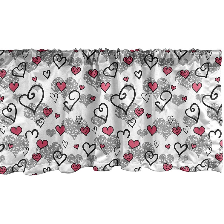 Ambesonne Love Window Valance Romantic Sketch Style Hearts Lovers Valentines Birthday Pattern Curtain Valance for Kitchen Bedroom Decor with Rod Pocket 54 X 12 Pink White