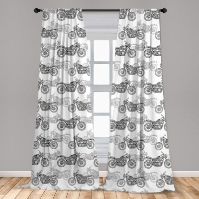 Ambesonne Motorcycle 2 Panel Curtain Set Realistic Grayscale Illustration of Classic Motorcycles with Many Details Lightweight Window Treatment Living Room Bedroom Decor 56" x 95" White Grey