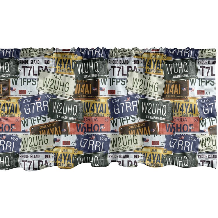 Ambesonne Vintage Window Valance Original Retro Style License Plates Personalized Creative Travel Vacation Curtain Valance for Kitchen Bedroom Decor with Rod Pocket 54 X 18 Blue Green