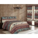 Aubrie Home Accents Woodland 84-in. Window Curtains 2-Panel Pair with Rod Pocket Header Rustic Cabin Lodge Bear Moose Brown Teal