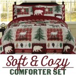 Bear Lodge Deer Elk Rustic Cabin King Comforter 4 Piece Bedding Set Embroidered Pillow