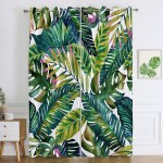 Beautiful Tropical Palm Leaves Blackout Curtains 2 Panels Blackout Curtains Room Darkening Thermal Insulated Curtain Panels Grommet for Living Room Decor Eco-Friendly No Odor Rust Proof Grommets