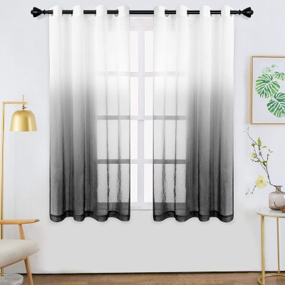 BERMINO Faux Linen Ombre Sheer Curtains Voile Grommet Semi Sheer Curtains for Bedroom Living Room Set of 2 Curtain Panels 54 x 63 inch Black Gradient