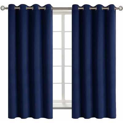 BGment Navy Blackout Curtains for Bedroom Grommet Thermal Insulated Room Darkening Block Out Curtains for Living Room Set of 2 Panels 52 x 63 Inch Dark Blue