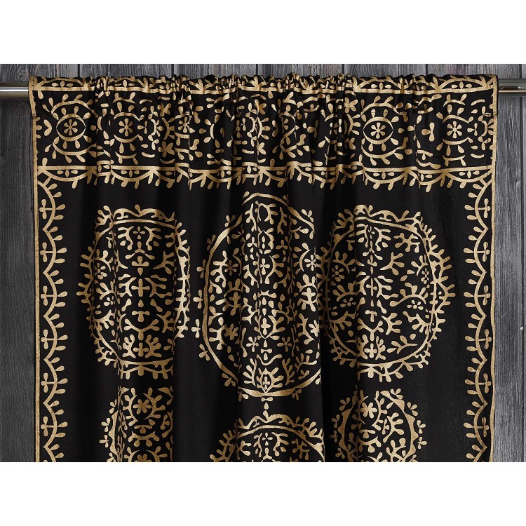 Black-Gold Floral Ombre Mandala Curtains Tapestry 82 Length X 41 Width | Indian Drapery Bohemian Curtain Home Décor | Balcony Valance Panels Room Divider Curtains | Home Décor Sheer Wall Hangings