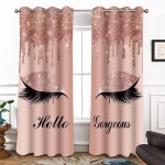 BSPPTI Hello Gorgeous Unicorn Eyelash Print Curtain Rose Gold Drips No Glitter No Sequin Room Darkening Thermal Insulated Blackout Window Drapes for Living Bedroom 42x 84 2 Panels CLLSSP22