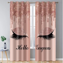 BSPPTI Hello Gorgeous Unicorn Eyelash Print Curtain Rose Gold Drips No Glitter No Sequin Room Darkening Thermal Insulated Blackout Window Drapes for Living Bedroom 42"x 84" 2 Panels CLLSSP22