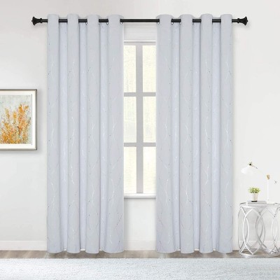BUHUA Greyish White Blackout Curtains with Wave Line and Dots Printed Grommet Top Drapes Thermal Insulated Blackout Window Curtain for Bedroom Living Room 52W×84L Inch Lenght 2 Panels