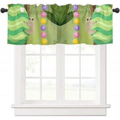 Curtain Valances for Kitchen Windows Easter Green Stripe Egg Sloth Brown Trunk Privacy Rod Pocket Drape Cartoon Animal Eggs Leaves Window Valance Toppers for Living Room Bathroom Cafe Home Decor