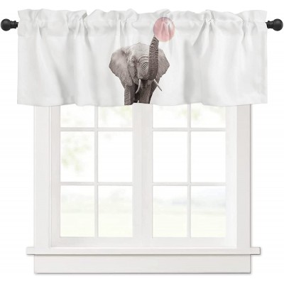 Curtain Valances for Kitchen Windows Elephant Pink Bubble Privacy Rod Pocket Drape Vintage Jungle Wildlife Animal Window Valance Toppers for Living Room Bathroom Cafe Home Decor