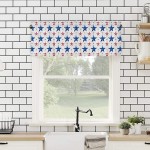 Curtain Valances for Kitchen Windows Independence Day Red Blue Star Privacy Rod Pocket Drape Flag Day Watercolor Pentagram Seamless Window Valance Toppers for Living Room Bathroom Cafe Home Decor